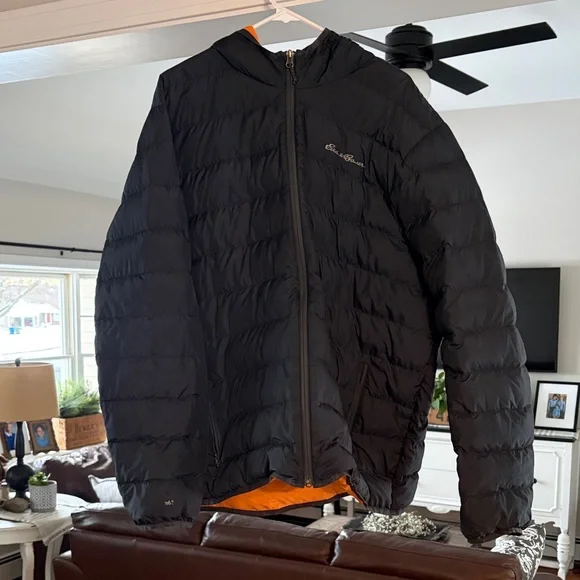 Eddie Bauer Men's Black and Orange Puffer Jacket 2XL - Picture 1 of 8